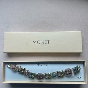 Monet GoldBronze tone Bracelet with Green Accents